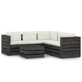 Muebles de jardín 6 piezas con cojines madera impregnada gris de vidaXL, Conjuntos de jardín - Ref: Foro24-3068302, Precio: 6...