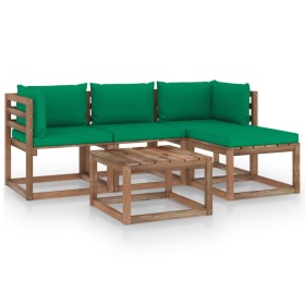 Juego de muebles de jardín 5 piezas con cojines verdes de vidaXL, Conjuntos de jardín - Ref: Foro24-3067361, Precio: 256,99 €...