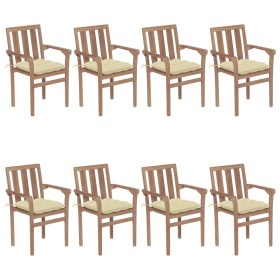 Stackable garden chairs 8 pcs solid teak wood with cushions by vidaXL, Garden chairs - Ref: Foro24-3073450, Price: 911,51 €, ...