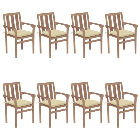 Stackable garden chairs 8 pcs solid teak wood with cushions by vidaXL, Garden chairs - Ref: Foro24-3073450, Price: 910,42 €, ...