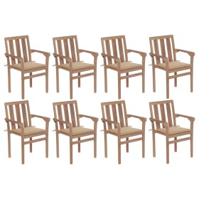 Stackable garden chairs 8 pcs solid teak wood with cushions by vidaXL, Garden chairs - Ref: Foro24-3073436, Price: 904,99 €, ...