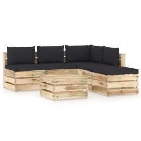 Garden furniture 6 pieces with green impregnated wood cushions by vidaXL, Garden sets - Ref: Foro24-3074706, Price: 520,99 €,...