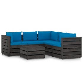 Garden furniture 6 pieces with gray impregnated wood cushions by vidaXL, Garden sets - Ref: Foro24-3068304, Price: 606,99 €, ...