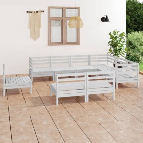 Gartenmöbel-Set 9-teilig aus massivem weißem Kiefernholz von vidaXL, Gartensets - Ref: Foro24-3083055, Preis: 432,48 €, Rabat...