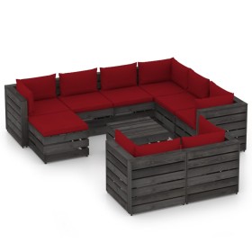 Gartenmöbel 10-teilig mit grau imprägnierten Holzkissen von vidaXL, Gartensets - Ref: Foro24-3068417, Preis: 947,65 €, Rabatt: %