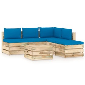 Garden furniture 6 pieces with green impregnated wood cushions by vidaXL, Garden sets - Ref: Foro24-3074703, Price: 512,99 €,...