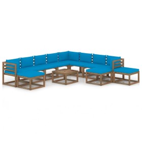 12-teiliges Gartenmöbel-Set mit hellblauen Kissen von vidaXL, Gartensets - Ref: Foro24-3067588, Preis: 721,83 €, Rabatt: %