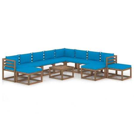 Juego de muebles de jardín 12 piezas con cojines azul claro de vidaXL, Conjuntos de jardín - Ref: Foro24-3067588, Precio: 721...