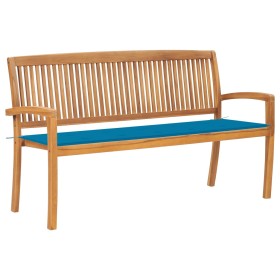 Stackable garden bench and cushion solid teak wood 159 cm by vidaXL, garden benches - Ref: Foro24-3063310, Price: 257,99 €, D...