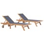 Folding sun loungers with wheels 2 pcs solid teak and textilene by vidaXL, Loungers - Ref: Foro24-3073000, Price: 568,94 €, D...