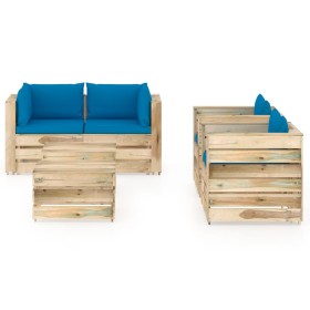 Garden furniture 6 pieces with gray impregnated wood cushions by vidaXL, Garden sets - Ref: Foro24-3074835, Price: 622,99 €, ...