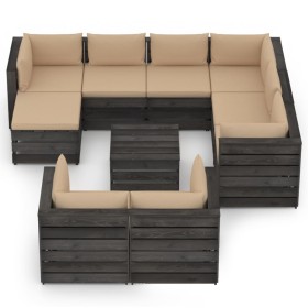 Muebles de jardín 10 pzas con cojines madera impregnada gris de vidaXL, Conjuntos de jardín - Ref: Foro24-3068411, Precio: 1,...