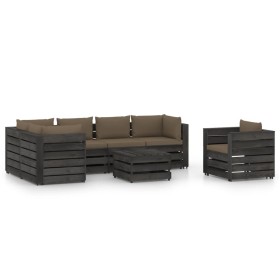 7-piece garden furniture set with gray impregnated wood cushions by vidaXL, Garden sets - Ref: Foro24-3068488, Price: 744,99 ...