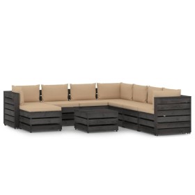 Garden furniture 9 pieces with gray impregnated wood cushions by vidaXL, Garden sets - Ref: Foro24-3068399, Price: 830,99 €, ...