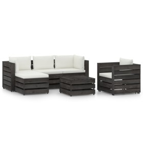 Garden furniture 6 pieces with gray impregnated wood cushions by vidaXL, Garden sets - Ref: Foro24-3068458, Price: 618,99 €, ...