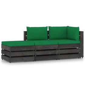 3-piece garden furniture with gray impregnated wood cushions by vidaXL, Garden sets - Ref: Foro24-3068197, Price: 260,60 €, D...