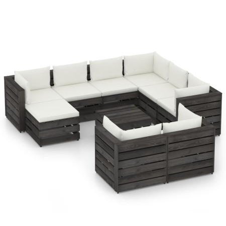 Muebles de jardín 10 pzas con cojines madera impregnada gris de vidaXL, Conjuntos de jardín - Ref: Foro24-3068410, Precio: 1,...