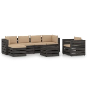 Garden furniture 7 pieces with gray impregnated wood cushions by vidaXL, Garden sets - Ref: Foro24-3068471, Price: 684,99 €, ...