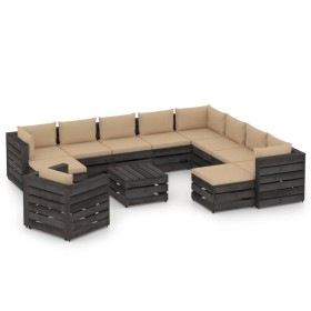 Muebles de jardín 12 pzas con cojines madera impregnada gris de vidaXL, Conjuntos de jardín - Ref: Foro24-3068507, Precio: 1,...