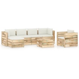 Garden furniture 7 pieces with green impregnated wood cushions by vidaXL, Garden sets - Ref: Foro24-3074857, Price: 743,99 €,...