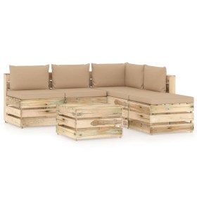 Garden furniture 6 pieces with green impregnated wood cushions by vidaXL, Garden sets - Ref: Foro24-3074702, Price: 604,07 €,...