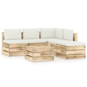 Garden furniture 6 pieces with green impregnated wood cushions by vidaXL, Garden sets - Ref: Foro24-3074701, Price: 609,99 €,...