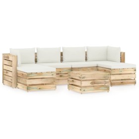 Gartenmöbel 7-teilig mit grün imprägnierten Holzkissen von vidaXL, Gartensets - Ref: Foro24-3074713, Preis: 707,99 €, Rabatt: %