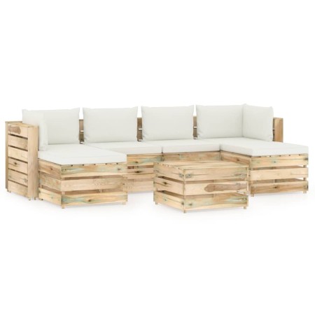 Gartenmöbel 7-teilig mit grün imprägnierten Holzkissen von vidaXL, Gartensets - Ref: Foro24-3074713, Preis: 707,73 €, Rabatt: %