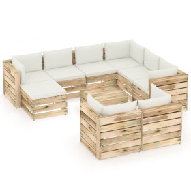 Muebles de jardín 10 pzas con cojines madera impregnada verde de vidaXL, Conjuntos de jardín - Ref: Foro24-3074797, Precio: 1...