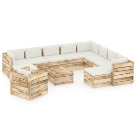 Garden furniture 12 pieces with green impregnated wood cushions by vidaXL, Garden sets - Ref: Foro24-3074893, Price: 1,00 €, ...