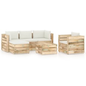 Garden furniture 6 pieces with green impregnated wood cushions by vidaXL, Garden sets - Ref: Foro24-3074845, Price: 659,99 €,...