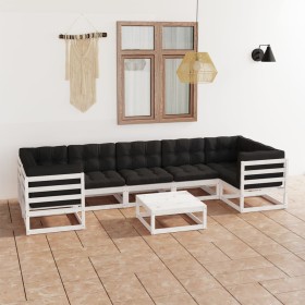 Garden furniture set with 8 pieces, solid white pine wood, with cushions. by vidaXL, Garden sets - Ref: Foro24-3077310, Price...