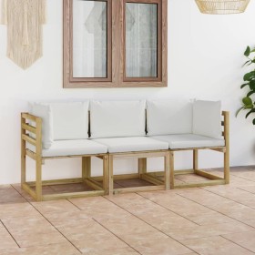 3-seater garden sofa with cream cushions by vidaXL, Garden sets - Ref: Foro24-3064995, Price: 239,99 €, Discount: %