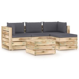 Gartenmöbel 5-teilig mit grün imprägnierten Holzkissen von vidaXL, Gartensets - Ref: Foro24-3074627, Preis: 571,99 €, Rabatt: %