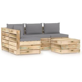 Garden furniture 5 pieces with green impregnated wood cushions by vidaXL, Garden sets - Ref: Foro24-3074640, Price: 490,99 €,...