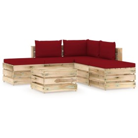 Garden furniture 6 pieces with green impregnated wood cushions by vidaXL, Garden sets - Ref: Foro24-3074660, Price: 465,99 €,...