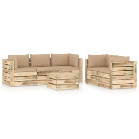 Garden furniture 6 pieces with green impregnated wood cushions by vidaXL, Garden sets - Ref: Foro24-3074678, Price: 849,99 €,...