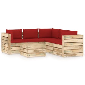 Garden furniture 6 pieces with green impregnated wood cushions by vidaXL, Garden sets - Ref: Foro24-3074693, Price: 669,99 €,...