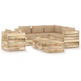 Gartenmöbel 8-teilig mit grün imprägnierten Holzkissen von vidaXL, Gartensets - Ref: Foro24-3074882, Preis: 877,99 €, Rabatt: %