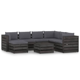 8-piece garden furniture with gray impregnated wood cushions by vidaXL, Garden sets - Ref: Foro24-3068384, Price: 758,99 €, D...