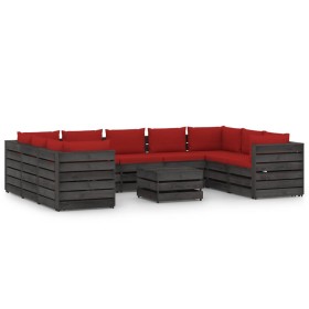 Garden furniture 10 pieces with gray impregnated wood cushions by vidaXL, Garden sets - Ref: Foro24-3068378, Price: 1,00 €, D...