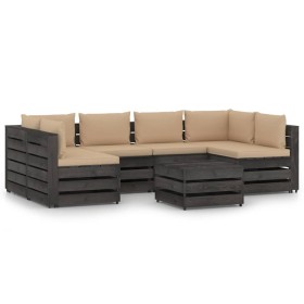 7-piece garden furniture set with gray impregnated wood cushions by vidaXL, Garden sets - Ref: Foro24-3068339, Price: 698,18 ...