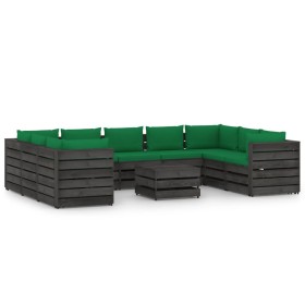 Gartenmöbel 10-teilig mit grau imprägnierten Holzkissen von vidaXL, Gartensets - Ref: Foro24-3068377, Preis: 933,99 €, Rabatt: %