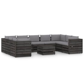 Garden furniture 10 pieces with gray impregnated wood cushions by vidaXL, Garden sets - Ref: Foro24-3068373, Price: 1,00 €, D...