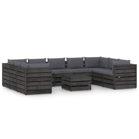 10-piece garden furniture set with gray impregnated wood cushions by vidaXL, Garden sets - Ref: Foro24-3068372, Price: 988,99...