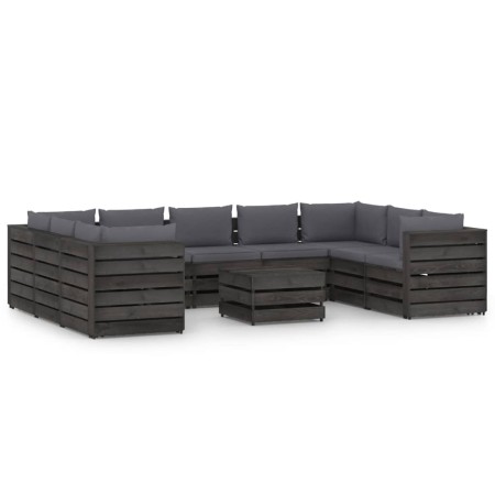 Muebles de jardín 10 piezas con cojines madera impregnada gris de vidaXL, Conjuntos de jardín - Ref: Foro24-3068372, Precio: ...