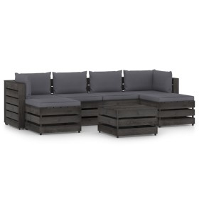 Garden furniture 7 pieces with gray impregnated wood cushions by vidaXL, Garden sets - Ref: Foro24-3068324, Price: 633,46 €, ...