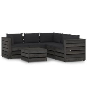 6-piece garden furniture set with gray impregnated wood cushions by vidaXL, Garden sets - Ref: Foro24-3068307, Price: 606,99 ...