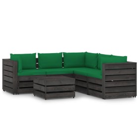 6-piece garden furniture set with gray impregnated wood cushions by vidaXL, Garden sets - Ref: Foro24-3068305, Price: 573,99 ...