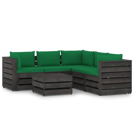 Muebles de jardín 6 piezas con cojines madera impregnada gris de vidaXL, Conjuntos de jardín - Ref: Foro24-3068305, Precio: 5...